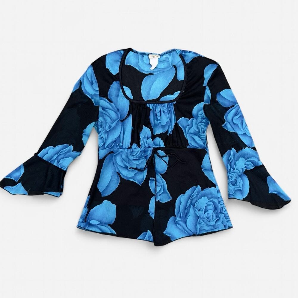 Twin Vintage Y2K Blue Rose Floral Fairycore Blouse